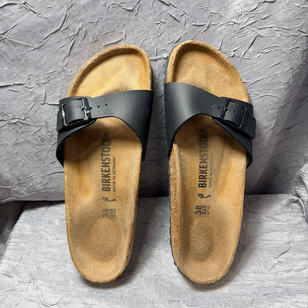 Birkenstock Madrid Black Birko-Flor Slide Sandals Size 38 L7 M5 narrow Width